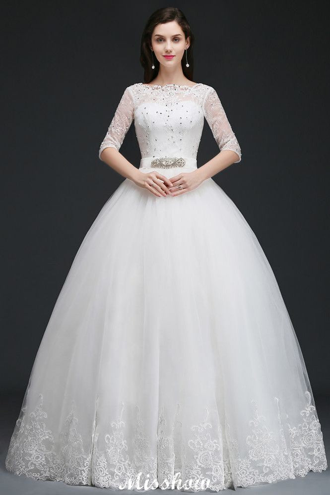 Vestidos de novia glamorosos de tul hasta el suelo con encaje
