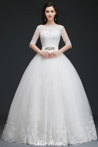 Ballkleid Bodenlang Tüll Glamouröse Brautkleider mit Spitze