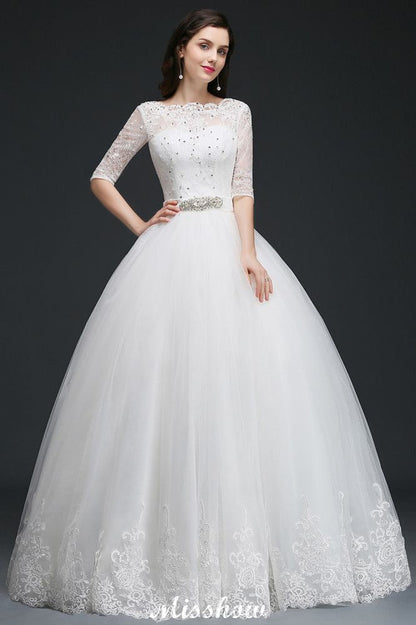 Ballkleid Bodenlang Tüll Glamouröse Brautkleider mit Spitze