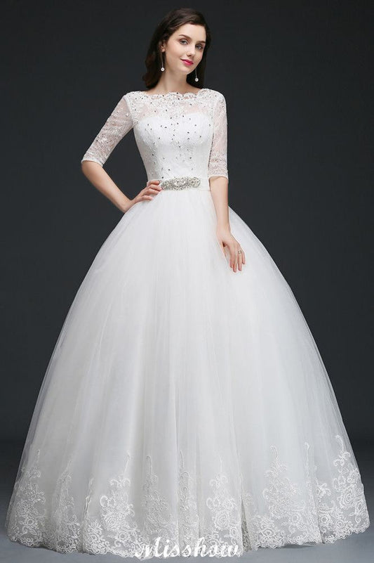 Vestidos de novia glamorosos de tul hasta el suelo con encaje