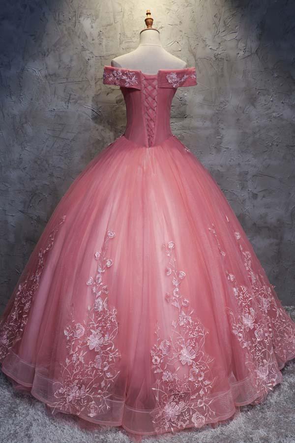 Ballkleid Off-the-Shoulder Tüll Brautkleid mit Applikationen WD196