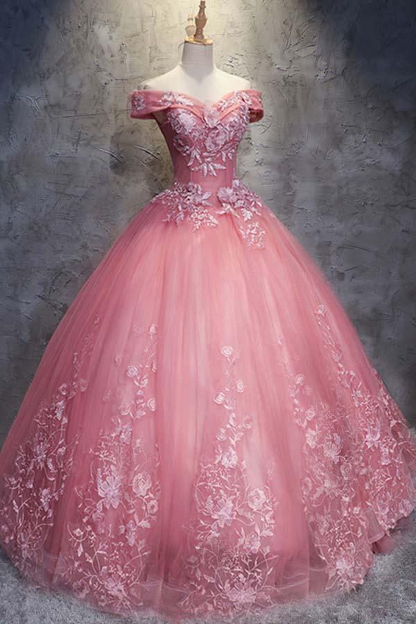 Ballkleid Off-the-Shoulder Tüll Brautkleid mit Applikationen WD196