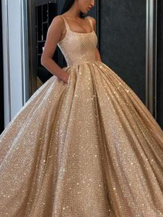 Vestidos de fiesta con volantes, cuadrados, sin mangas y hasta el suelo