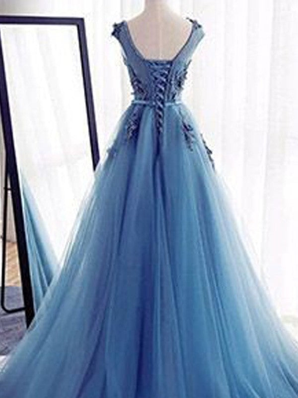 Vestidos de fiesta de tul con apliques de joya y sin mangas con vestido de baile