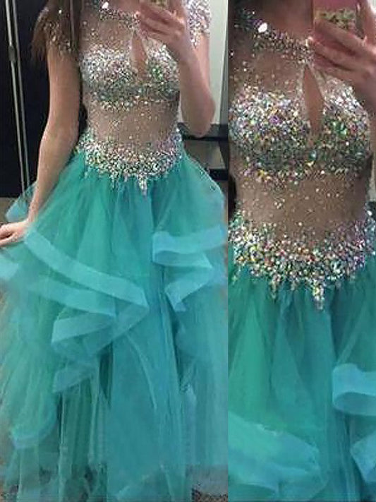Vestidos de fiesta de organza con escote halter, sin mangas, con apliques de cuentas y joya