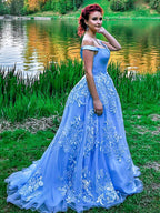 Ballkleid Ärmellos Off-the-Shoulder Applikationen Tüll Ballkleider