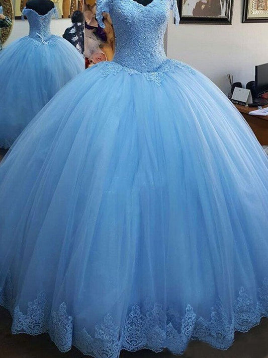 Vestidos de fiesta de tul con encaje y hombros descubiertos, sin mangas y con vestido de baile