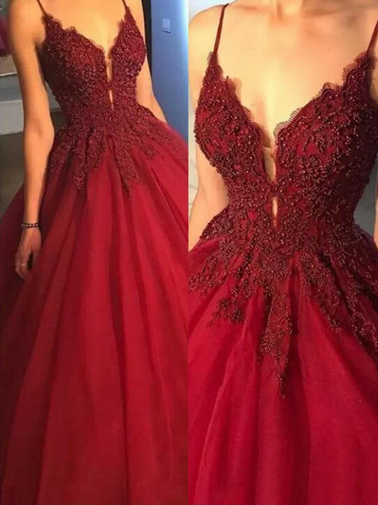 Vestidos de fiesta de tul con apliques y tirantes finos sin mangas y vestido de fiesta