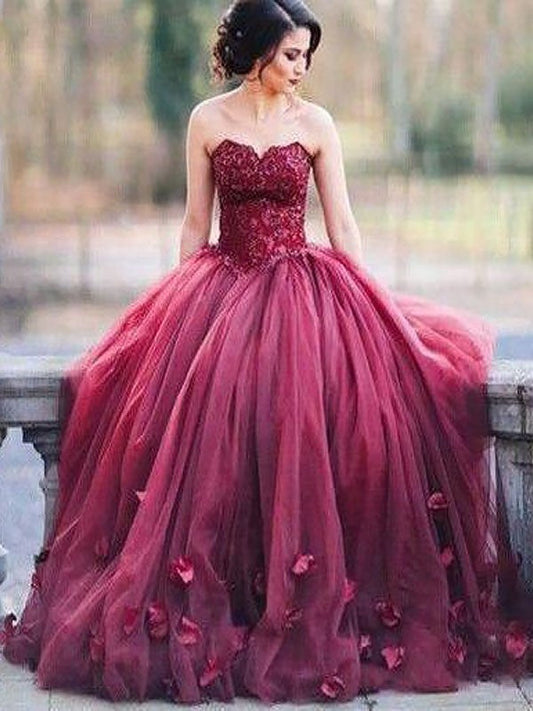 Vestidos de fiesta de tul con escote en forma de corazón, sin mangas y apliques hasta el suelo