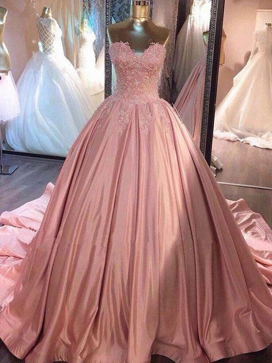 Vestidos de fiesta de satén con encaje y cola de corazón sin mangas y corte en forma de corazón