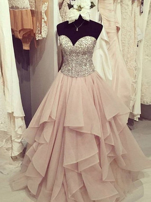 Vestidos de fiesta de gasa con escote corazón, sin mangas, hasta el suelo y cuentas