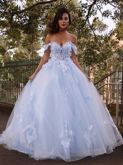 Ballkleid Tüll Applikationen Off-the-Shoulder Ärmellos Ballkleider