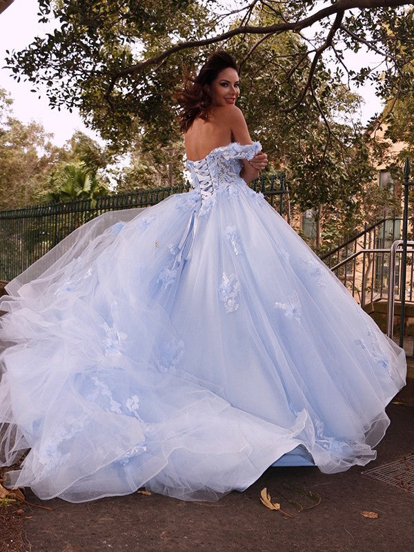 Ballkleid Tüll Applikationen Off-the-Shoulder Ärmellos Ballkleider