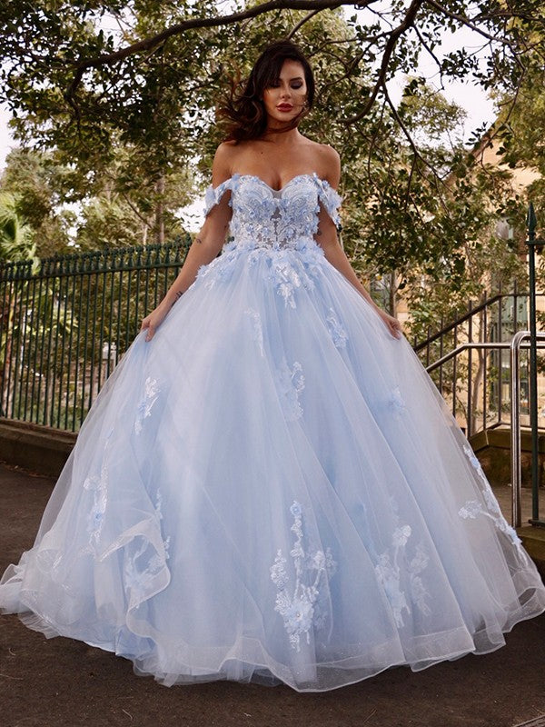 Ballkleid Tüll Applikationen Off-the-Shoulder Ärmellos Ballkleider
