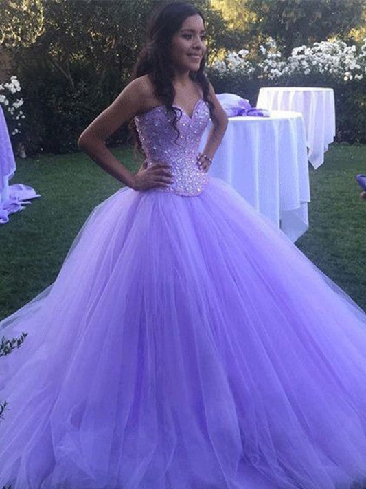 Vestidos de fiesta sin mangas con escote en forma de corazón, de tul y cuentas