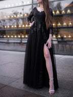Ballkleid Tüll Lange Ärmel Applikationen Off-the-Shoulder Bodenlang Ballkleider