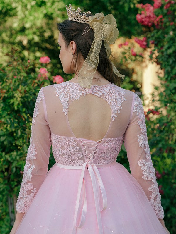 Ballkleid Tüll U-Ausschnitt Spitze Lange Ärmel Ballkleider