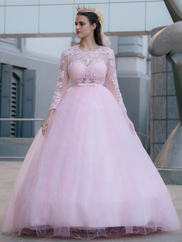 Ballkleid Tüll U-Ausschnitt Spitze Lange Ärmel Ballkleider