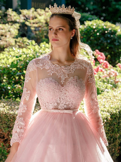 Ballkleid Tüll U-Ausschnitt Spitze Lange Ärmel Ballkleider