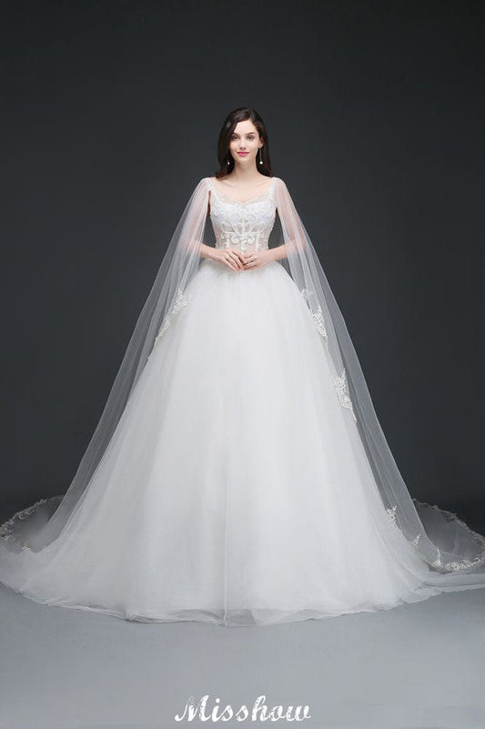 Vestidos de novia elegantes con apliques y tirantes de tul