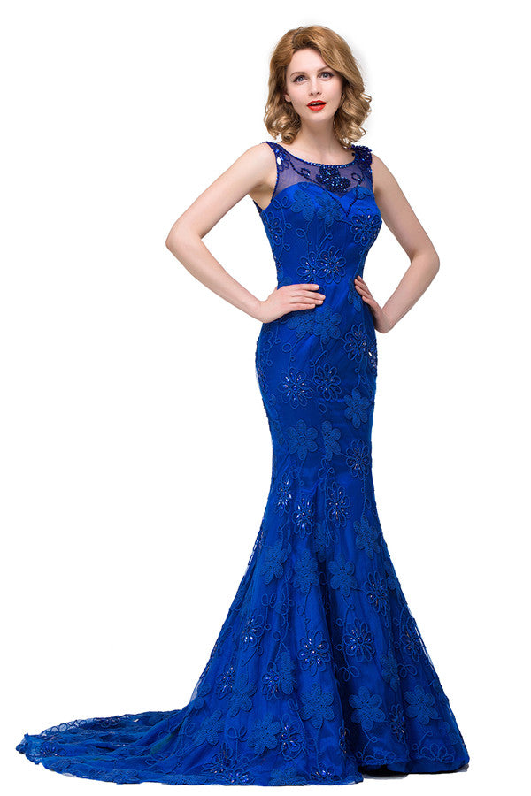 Vestidos de corte sirena con apliques de cristales y largo barco