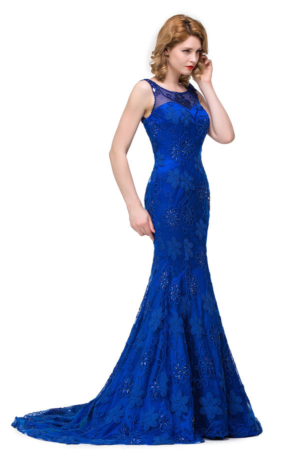 Vestidos de corte sirena con apliques de cristales y largo barco
