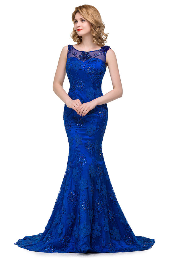Vestidos de corte sirena con apliques de cristales y largo barco