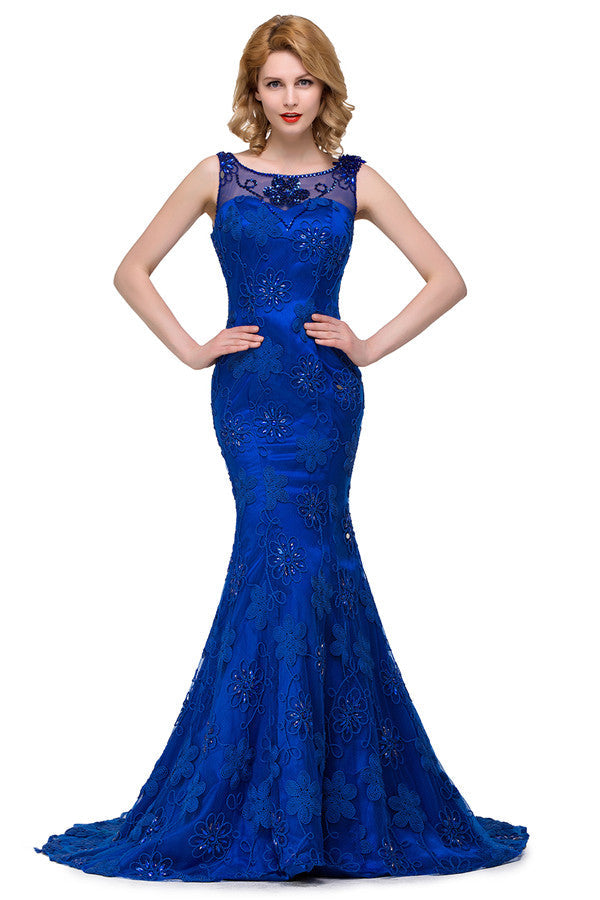 Vestidos de corte sirena con apliques de cristales y largo barco
