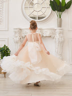 Vestido rosa de tul y organza con corte en A hasta el suelo (010226975)