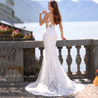 Elegant Mermaid Wedding Dress V-Neck Spaghetti Straps Lace Appliques Backless Bridal Gown Floor Length Vestidos De Novia-payinti