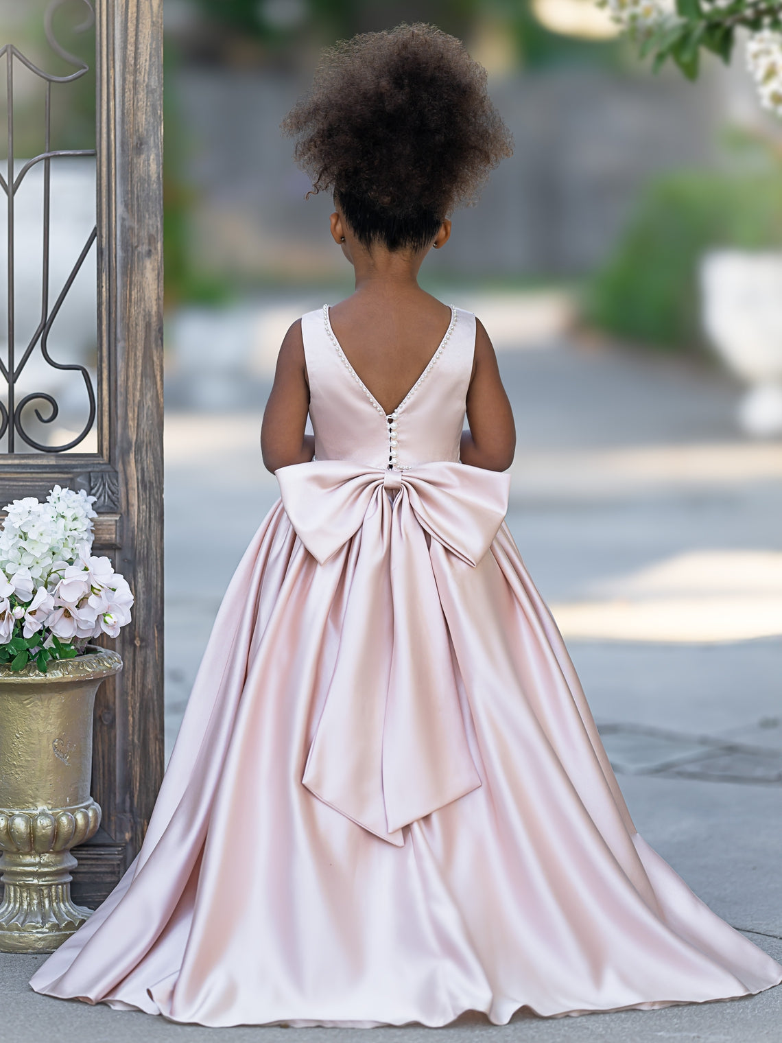 Sleeveless Satin Beaded Neckline and Bow Detail Dress