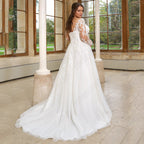 Pastrol Wedding Dresses Plus Size Long Sleeves Lace Up Bride Gowns Applique A-Line Tulle V-Neck vestido de noiva-payinti