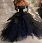 Sexy trägerloses, bauschiges Tüll-Ballkleid, schwarzes Abendkleid mit Handschuhen Y7631