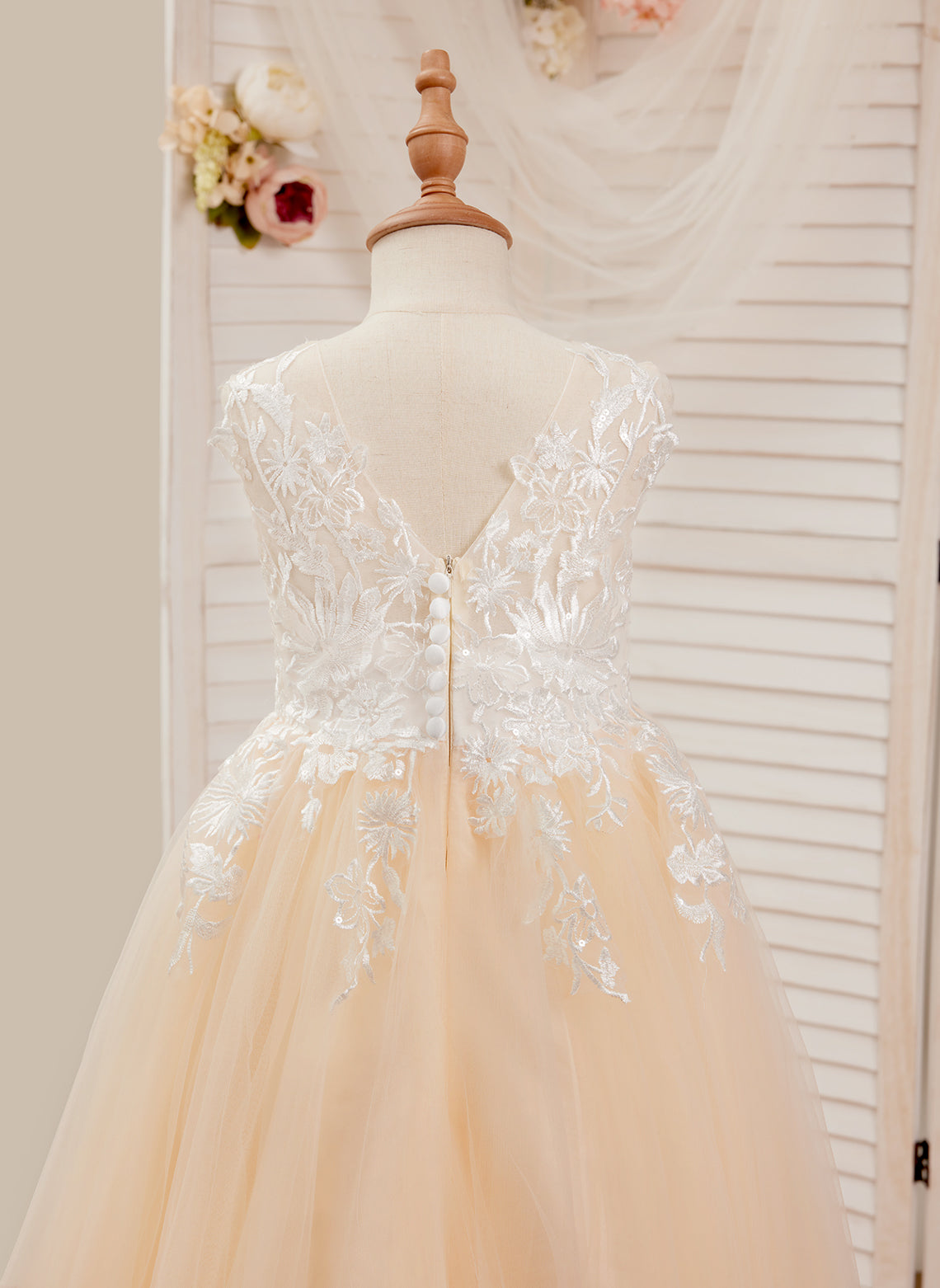 A-Linie Spitze Tüll Bodenlang Rosa Kleid (010226589) 