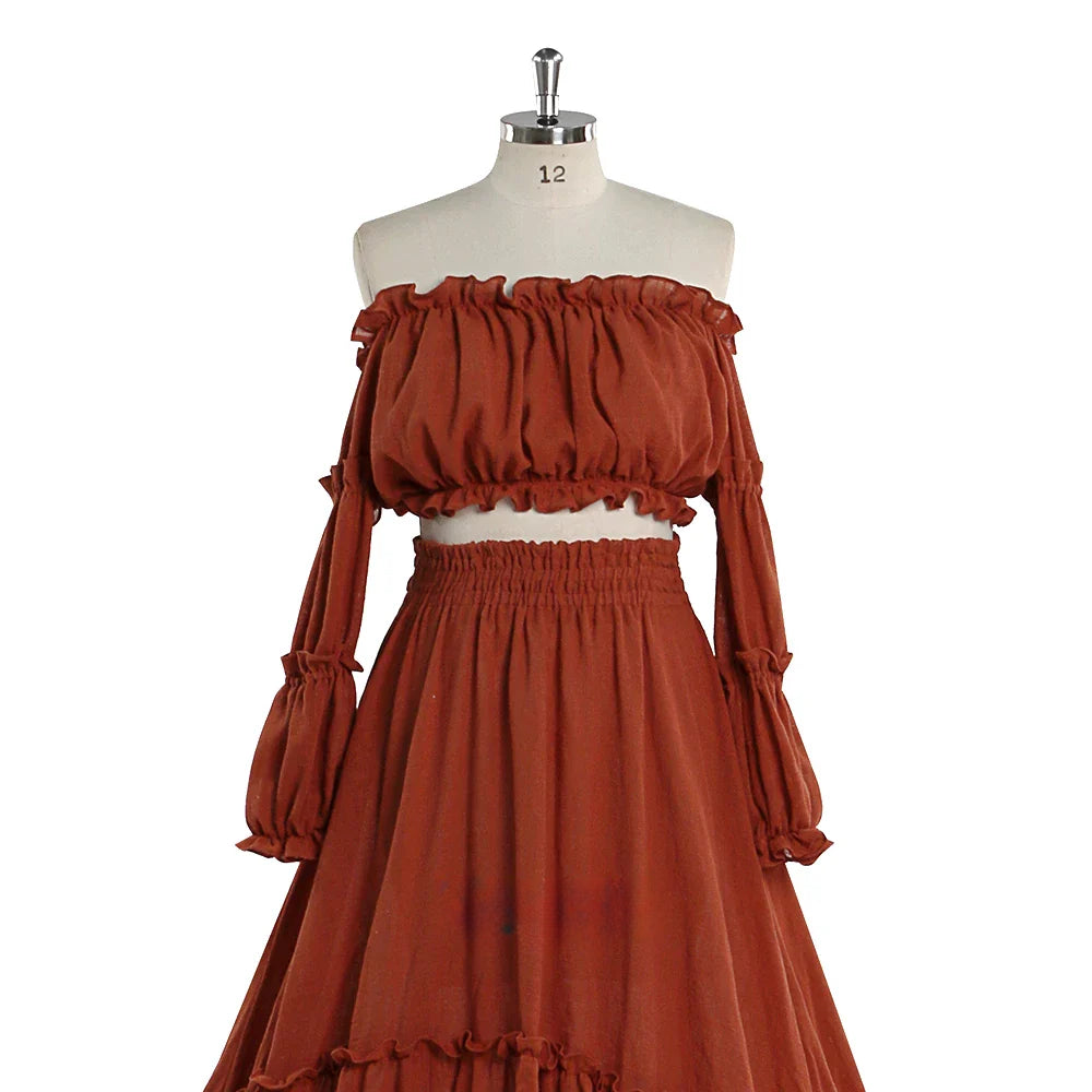 Elegante vestido de maternidad con hombros descubiertos para sesión de fotos, largo, cintura elástica, estilo bohemio, maxivestido para fotografía SY220912 