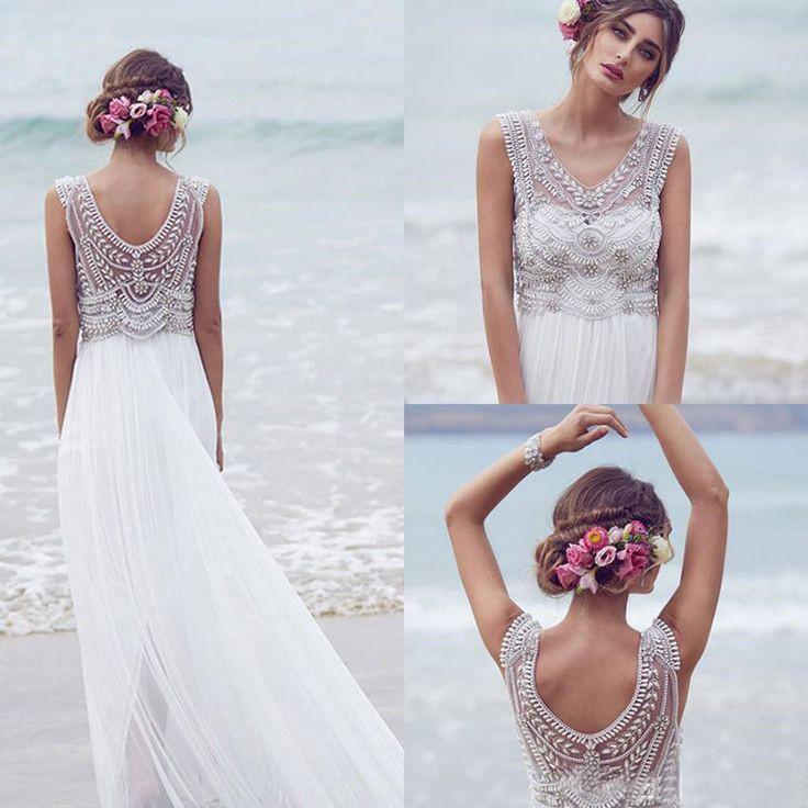Vestidos de novia de playa, corte A, escote en V, cola corta, sexy, WD526