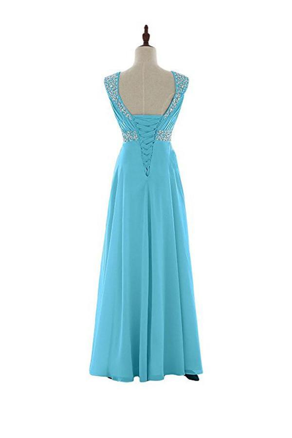 Vestidos de fiesta largos de gasa con cuentas 2016 para damas de honor BD011
