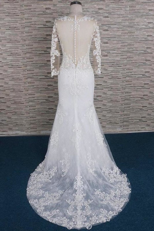 Perlenapplikationen Langarm Meerjungfrau Elegante Brautkleider 