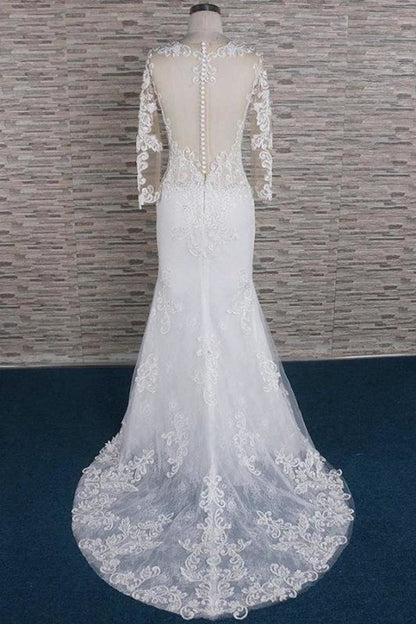 Perlenapplikationen Langarm Meerjungfrau Elegante Brautkleider 