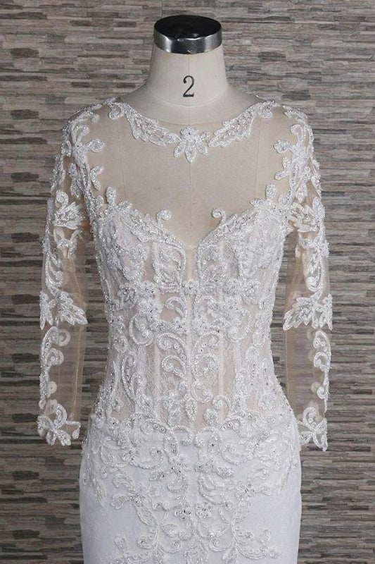 Perlenapplikationen Langarm Meerjungfrau Elegante Brautkleider 