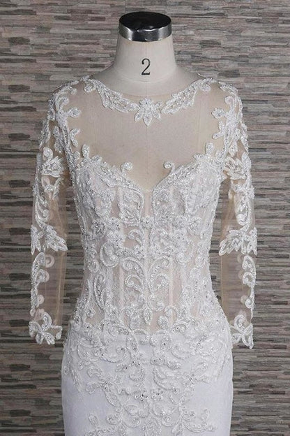 Perlenapplikationen Langarm Meerjungfrau Elegante Brautkleider 