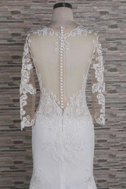 Perlenapplikationen Langarm Meerjungfrau Elegante Brautkleider 