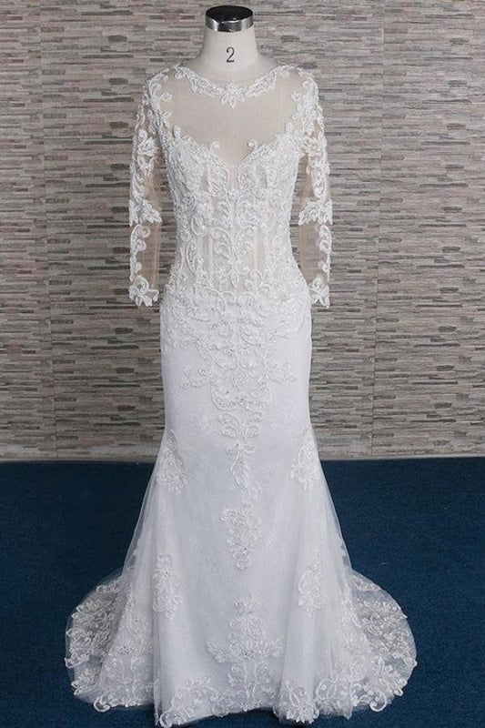 Perlenapplikationen Langarm Meerjungfrau Elegante Brautkleider 