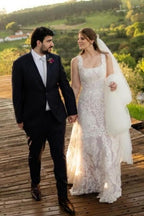 Wunderschönes A-Linien-Brautkleid in Elfenbein mit Spitze und Applikationen