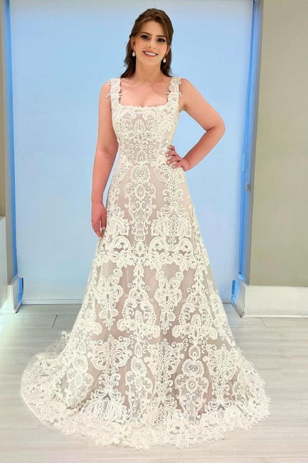 Wunderschönes A-Linien-Brautkleid in Elfenbein mit Spitze und Applikationen