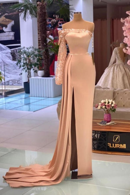 Wunderschönes A-Linien-Ballkleid mit schulterfreien Ärmeln und Glitzer