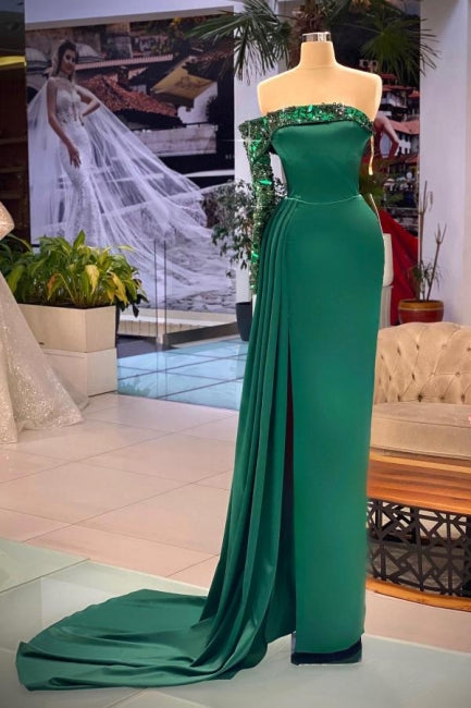 Wunderschönes A-Linien-Ballkleid mit schulterfreien Ärmeln und Glitzer