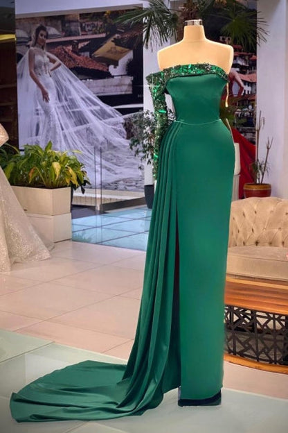 Wunderschönes A-Linien-Ballkleid mit schulterfreien Ärmeln und Glitzer