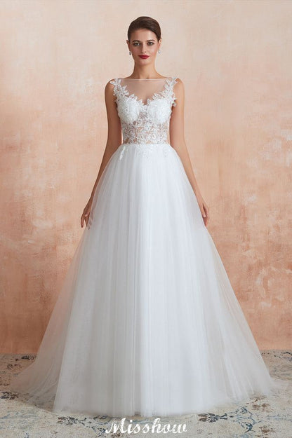 Wunderschönes weißes Brautkleid mit Bateau-Ausschnitt und glitzernden Pailletten