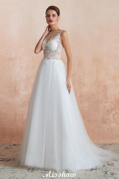 Wunderschönes weißes Brautkleid mit Bateau-Ausschnitt und glitzernden Pailletten